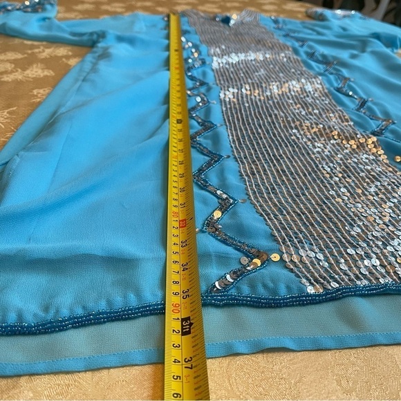 Marisol of India Tunic Dress Blue Chiffon Silver Sequins Embellished Beaded 14 - Picture 14 of 16